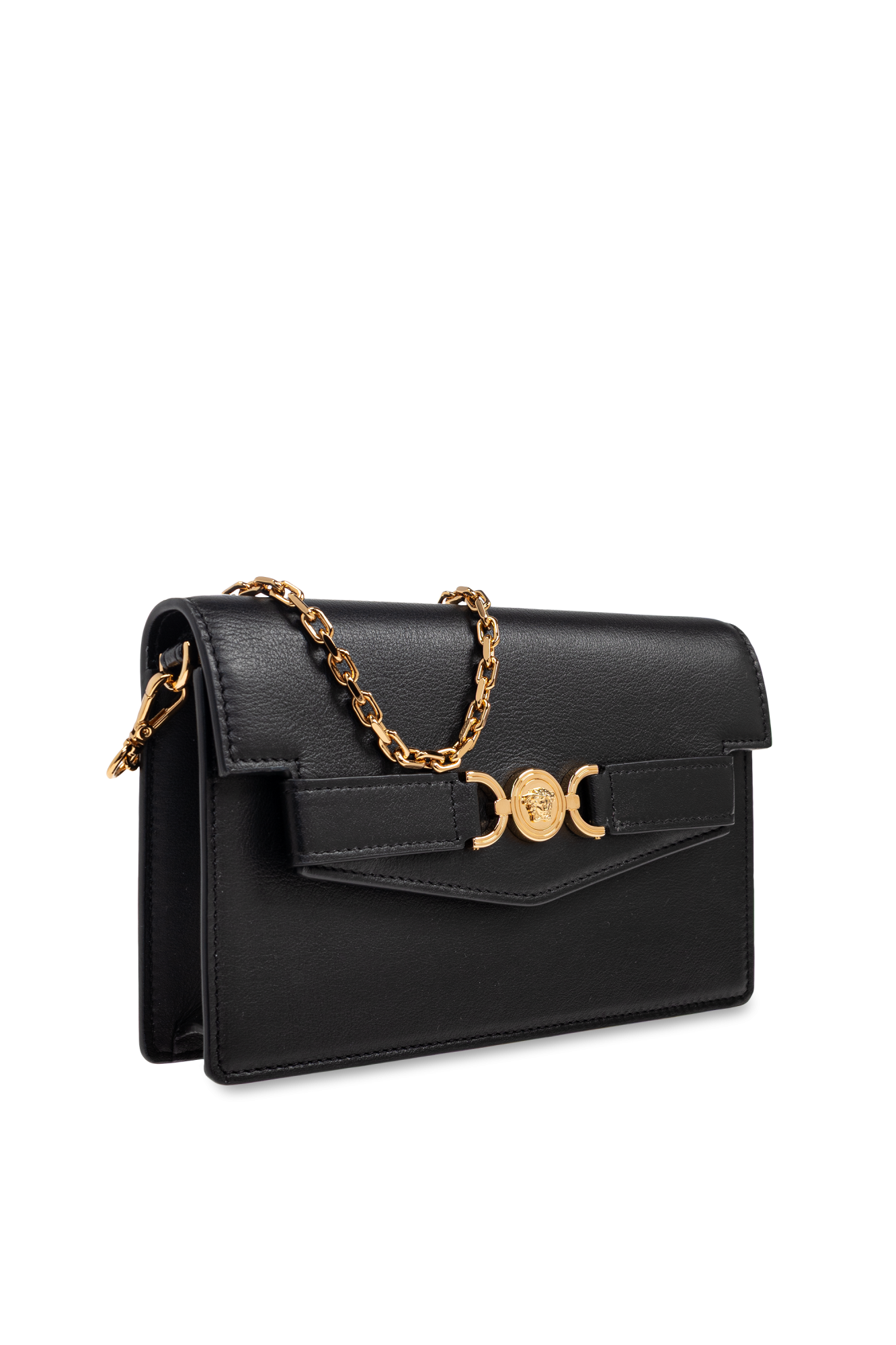 長財布 VERSACE Wallet On Chain - Versace - Leather - Black Versace Greca Goddess Croc-Embossed Wallet on Chain | Neiman
